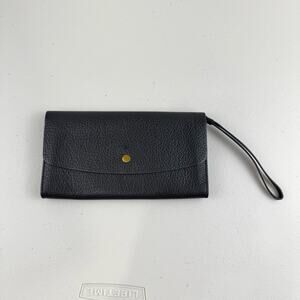 Fossil Haven Large Flap Clutch Wallet Glazed Pebbled Black Leather Wristlet